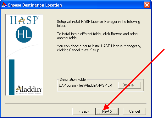 Fig. 73. Choosing the HASP License Manager installation path